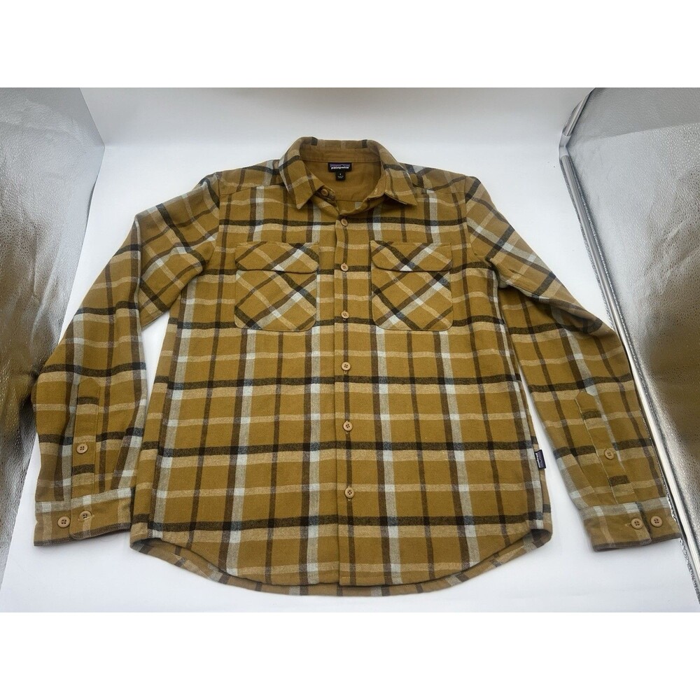 Patagonia Men’s S Long-Sleeved Recycled Wool Shirt button up brown plaid